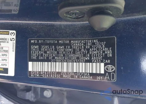 2008 Toyota Corolla S из США, поврежденный, VIN 2T1BR32E08C917207